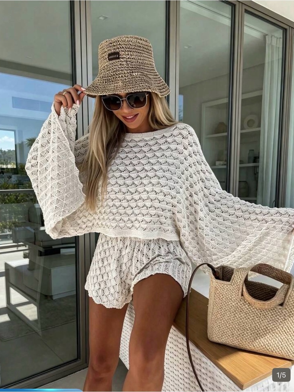SHEIN’s Women’s Cream Crochet Beach Set – Knit Top & Shorts